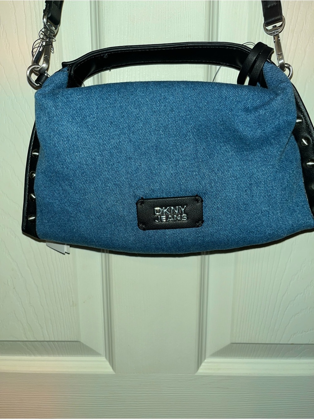 DKNY Blue Denim Shoulder Messenger Bag with Black Trim